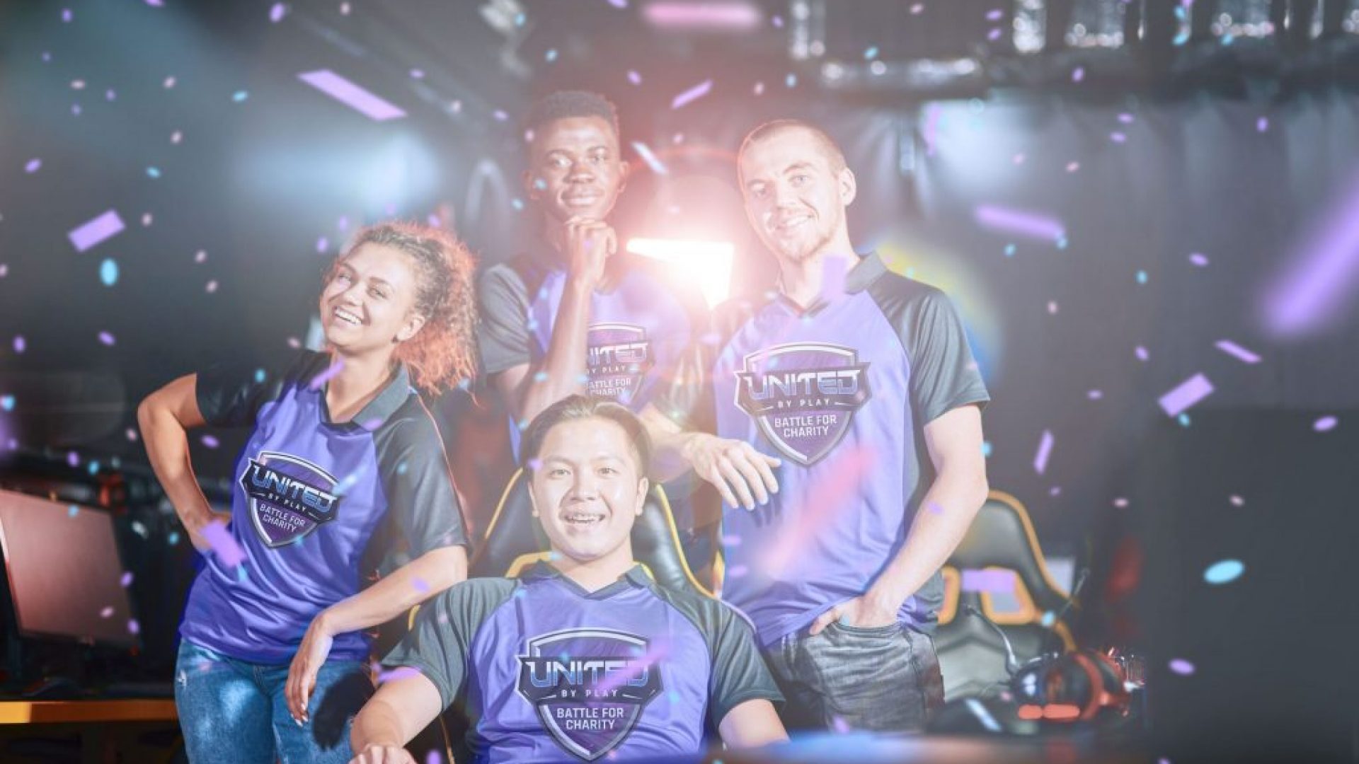 Happy,Multiracial,Cybersport,Team,Smiling,At,Camera,After,Esport,Tournament.